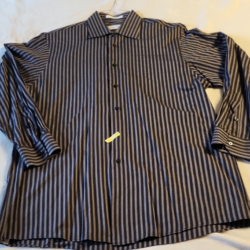 Calvin Klein black and grey striped dress shirt size 15 1/2